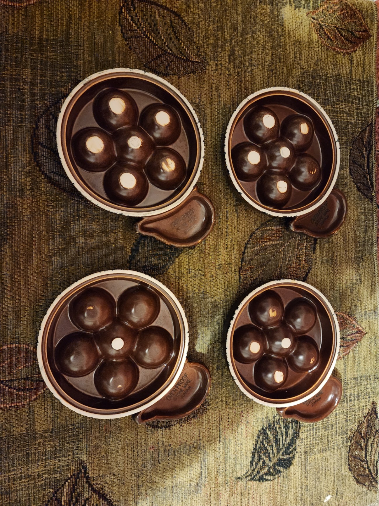 Vintage Set "Made in Japan" escargot dishes feature 6-hole, brown-glazed ceramic - image 2 of 5