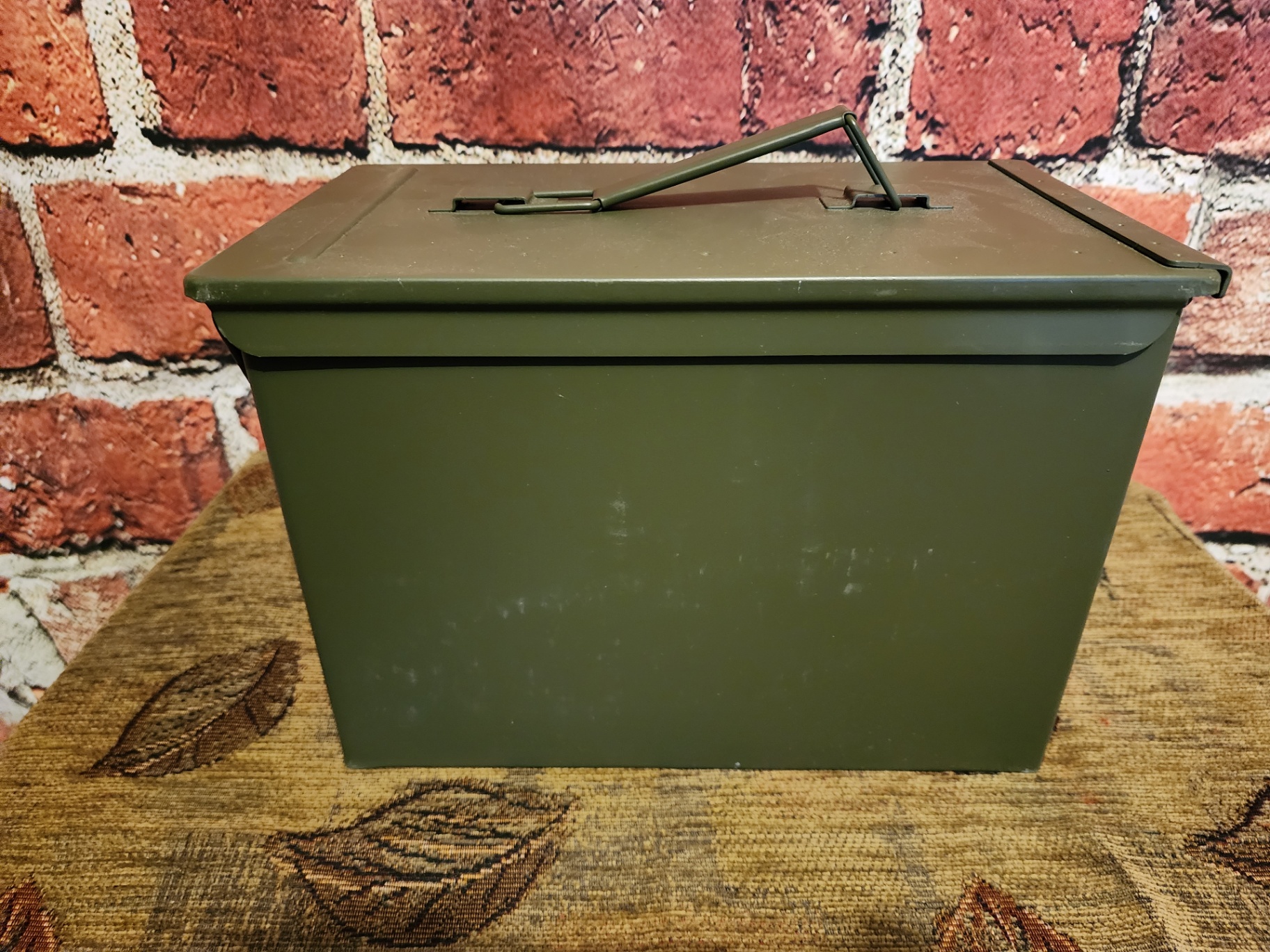 Olive-drab metal ammo can with stencil markings - image 2 of 8