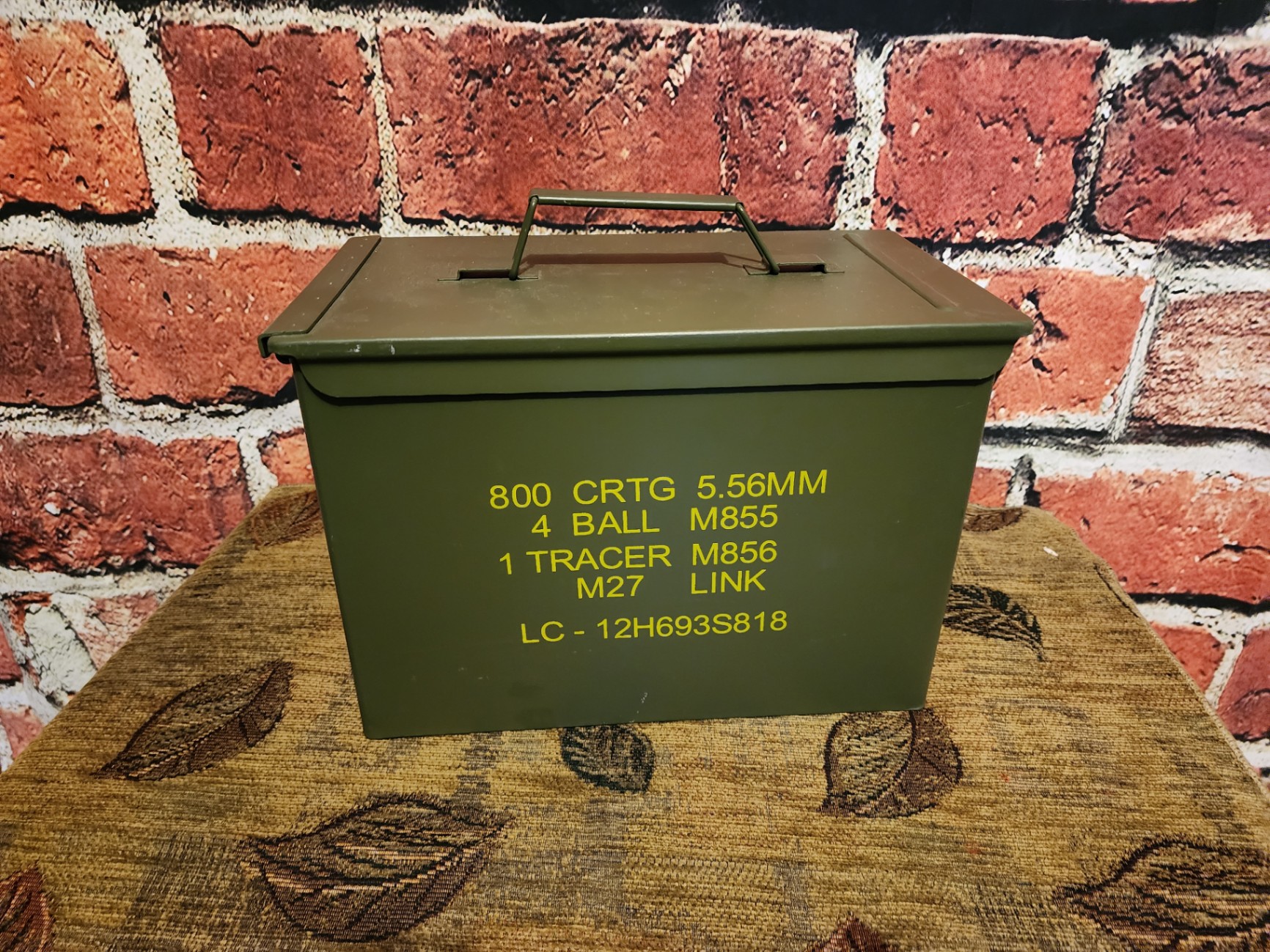 Olive-drab metal ammo can with stencil markings - image 1 of 8