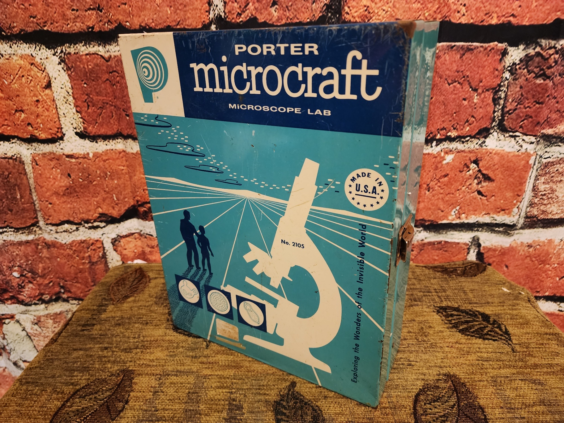 Teal metal storage box and Porter Microcraft microscope lab box - image 1 of 8