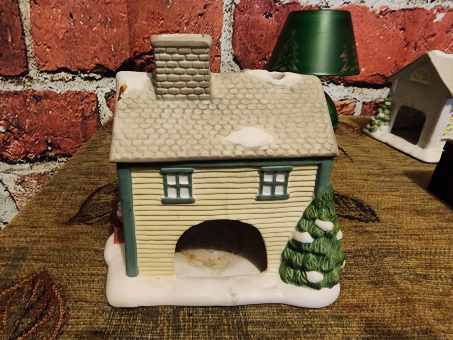 Ceramic Christmas village buildings with green glass lamp - image 10 of 20