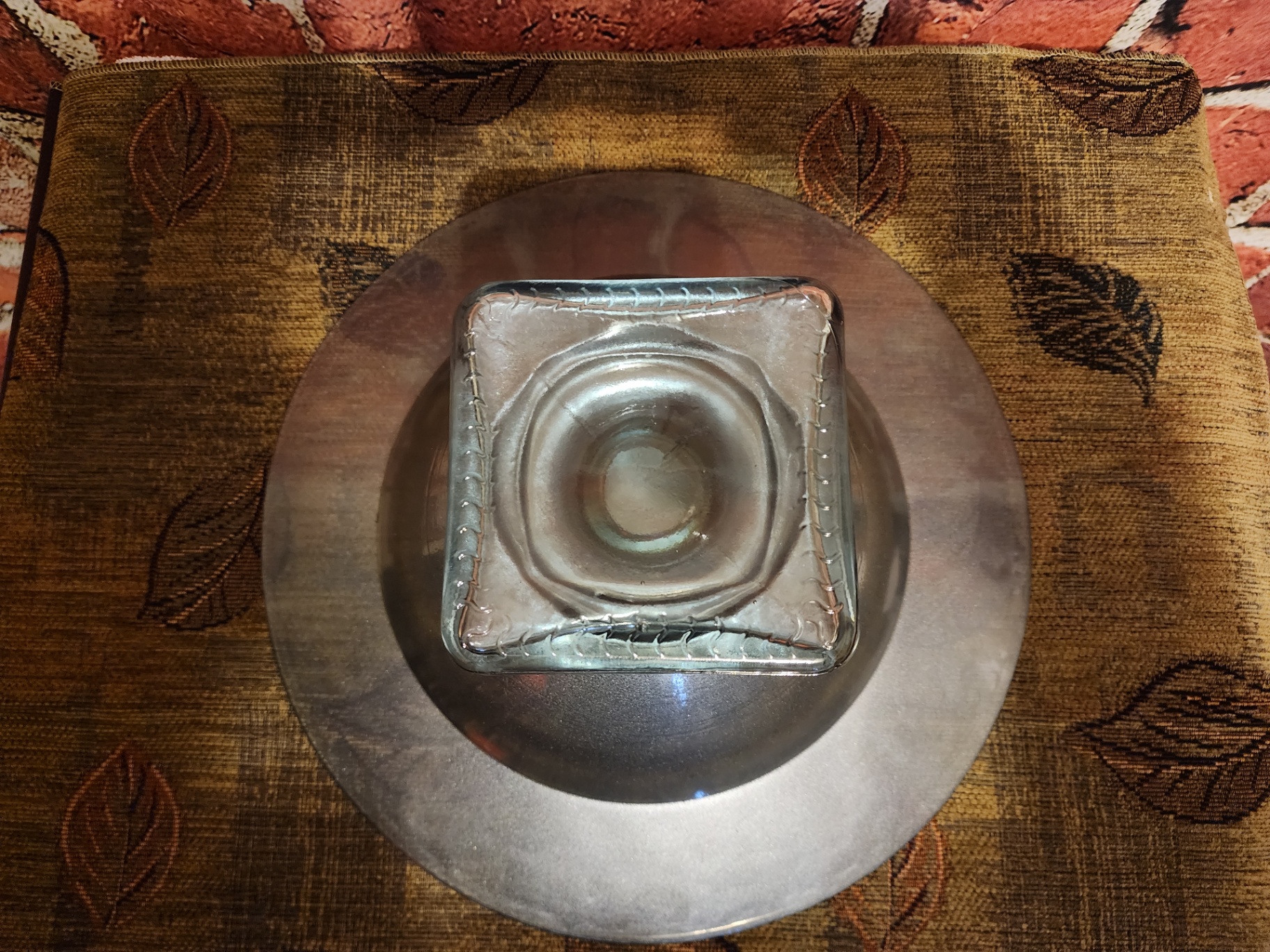 Blue Metallic Glass pedestal bowl on square base - image 5 of 7