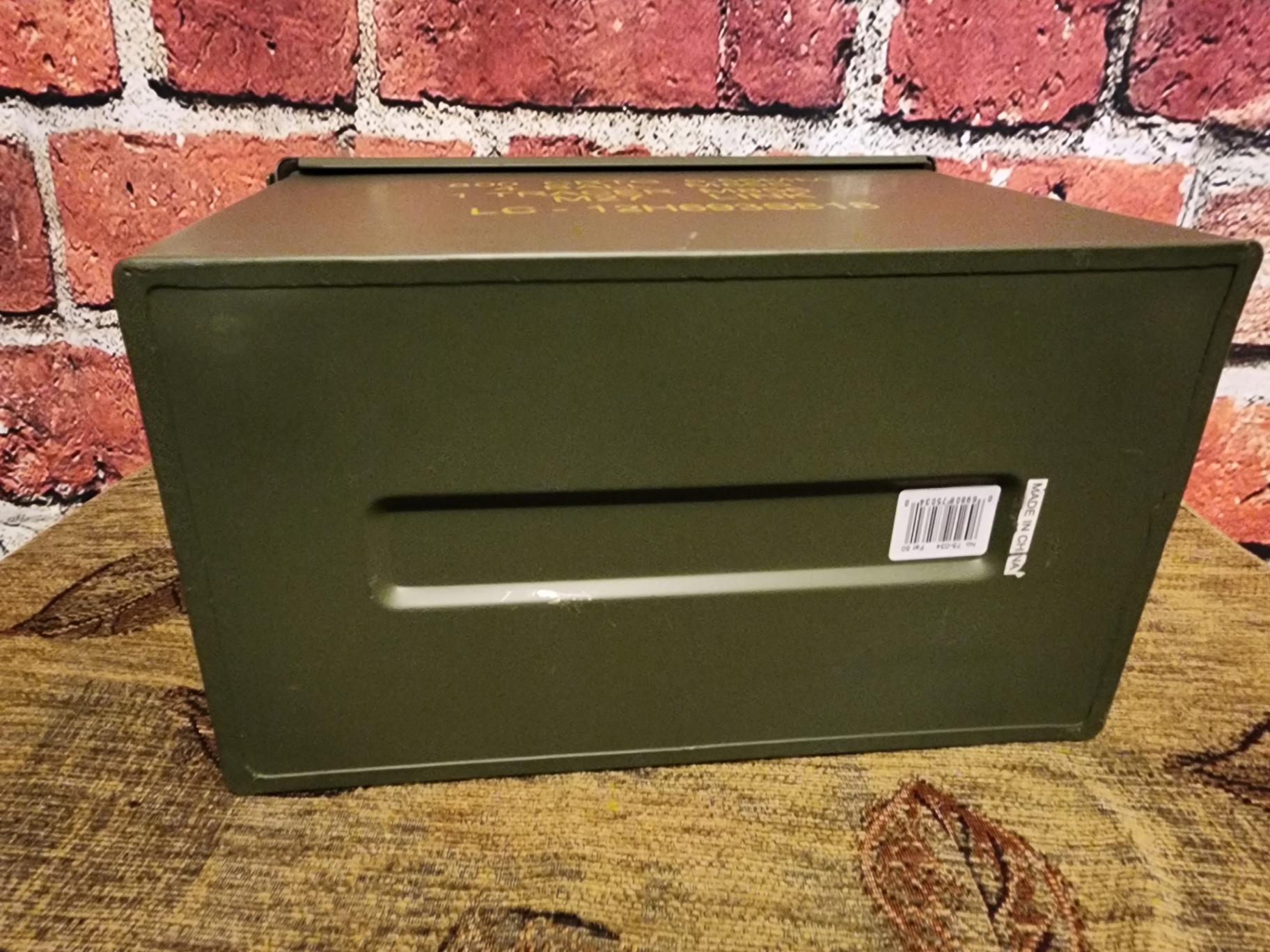 Olive-drab metal ammo can with stencil markings - image 3 of 8