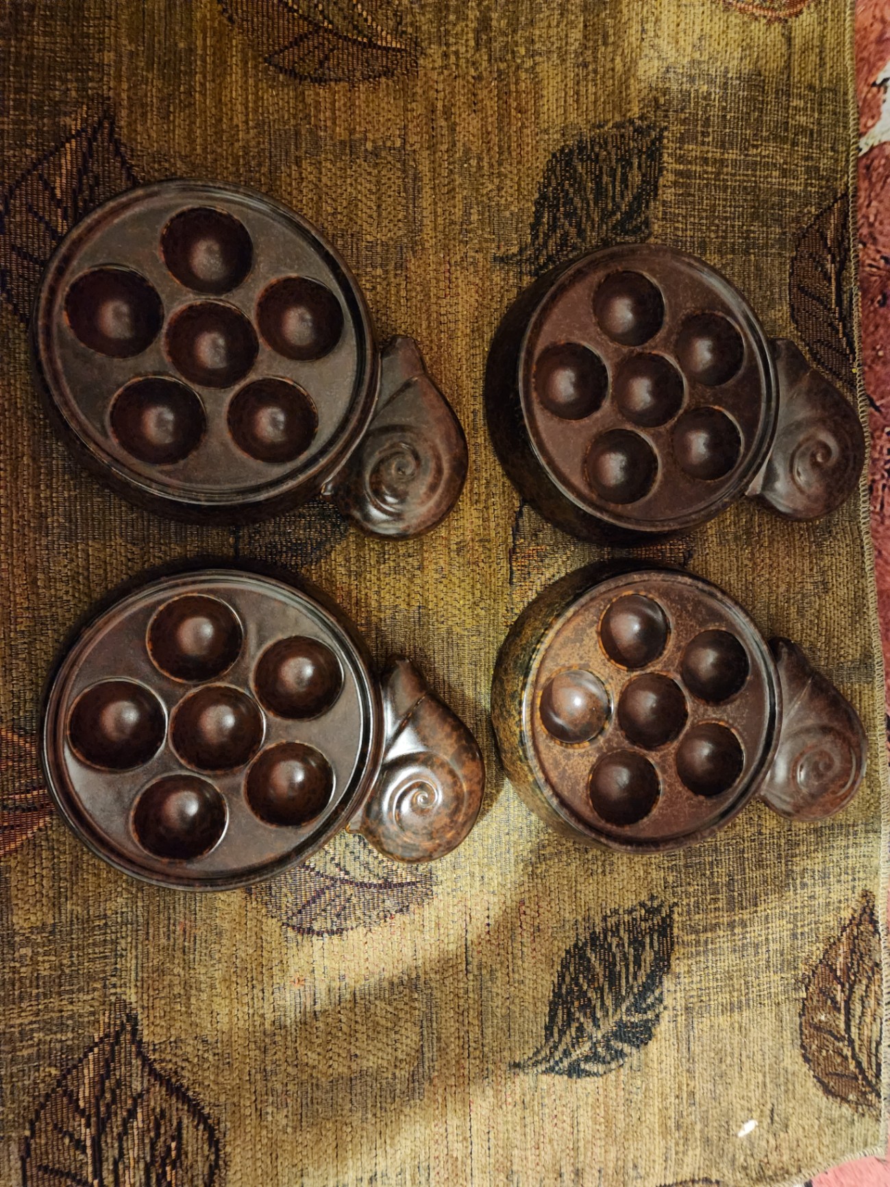 Vintage Set "Made in Japan" escargot dishes often feature 6-hole, brown-glazed ceramic - image 2 of 4