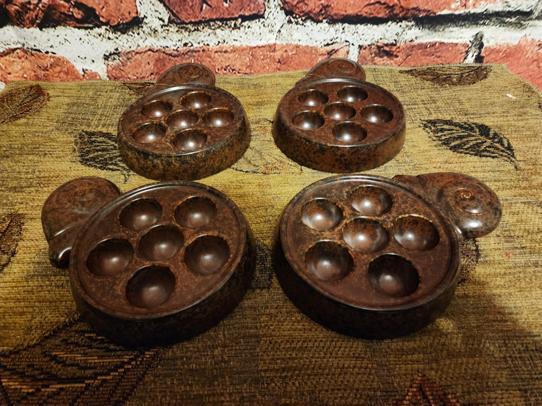 Vintage Set "Made in Japan" escargot dishes feature 6-hole, brown-glazed ceramic - image 1 of 5