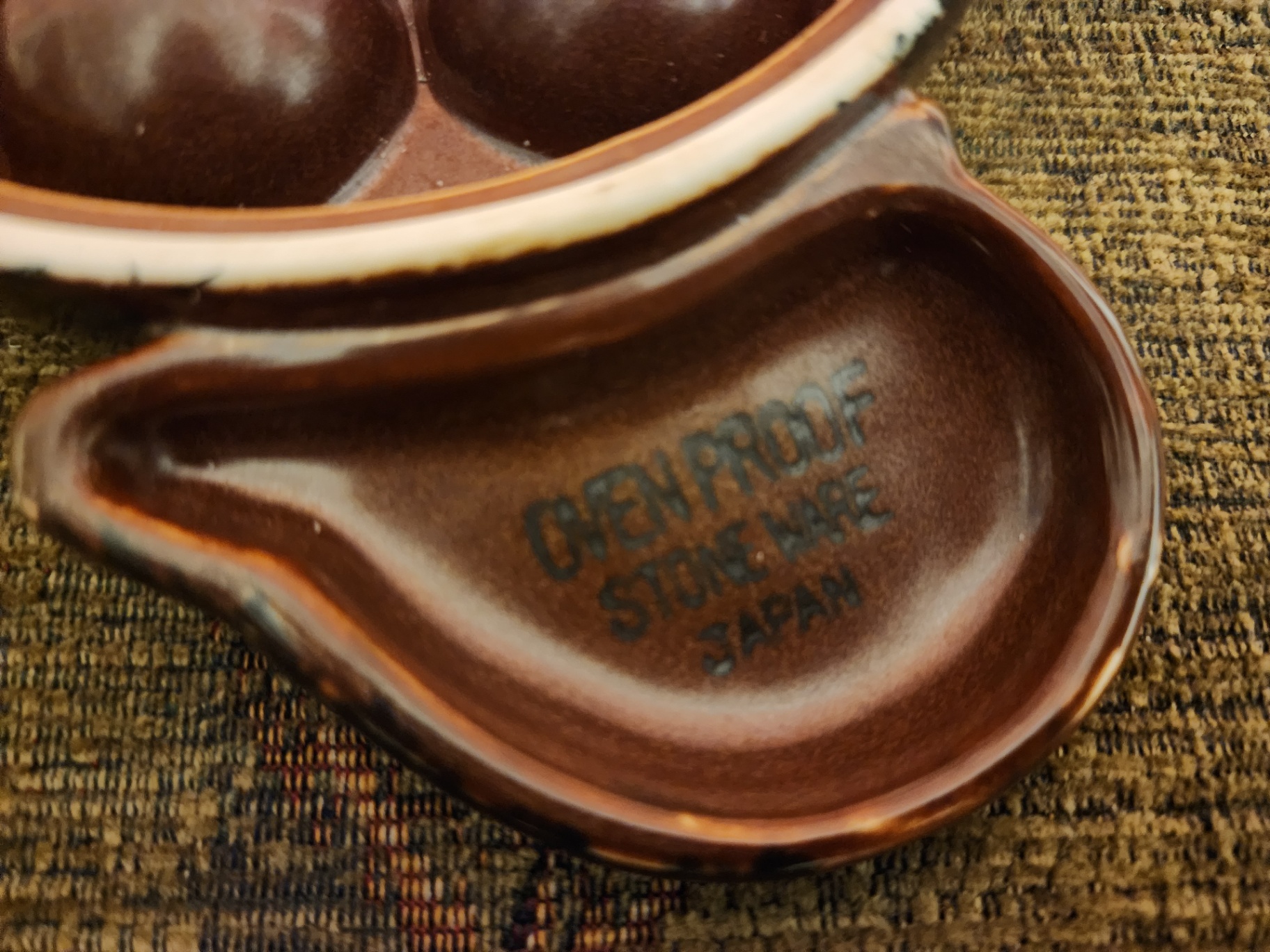 Vintage Set "Made in Japan" escargot dishes feature 6-hole, brown-glazed ceramic - image 3 of 5