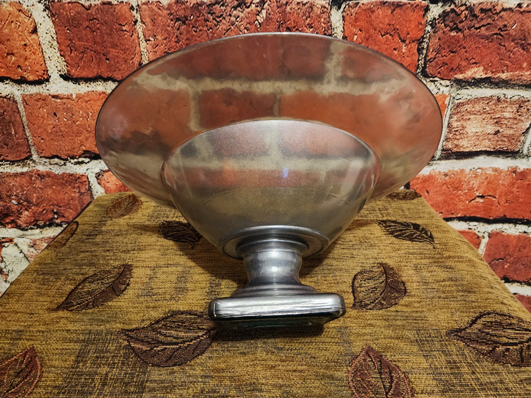 Blue Metallic Glass pedestal bowl on square base - image 3 of 7