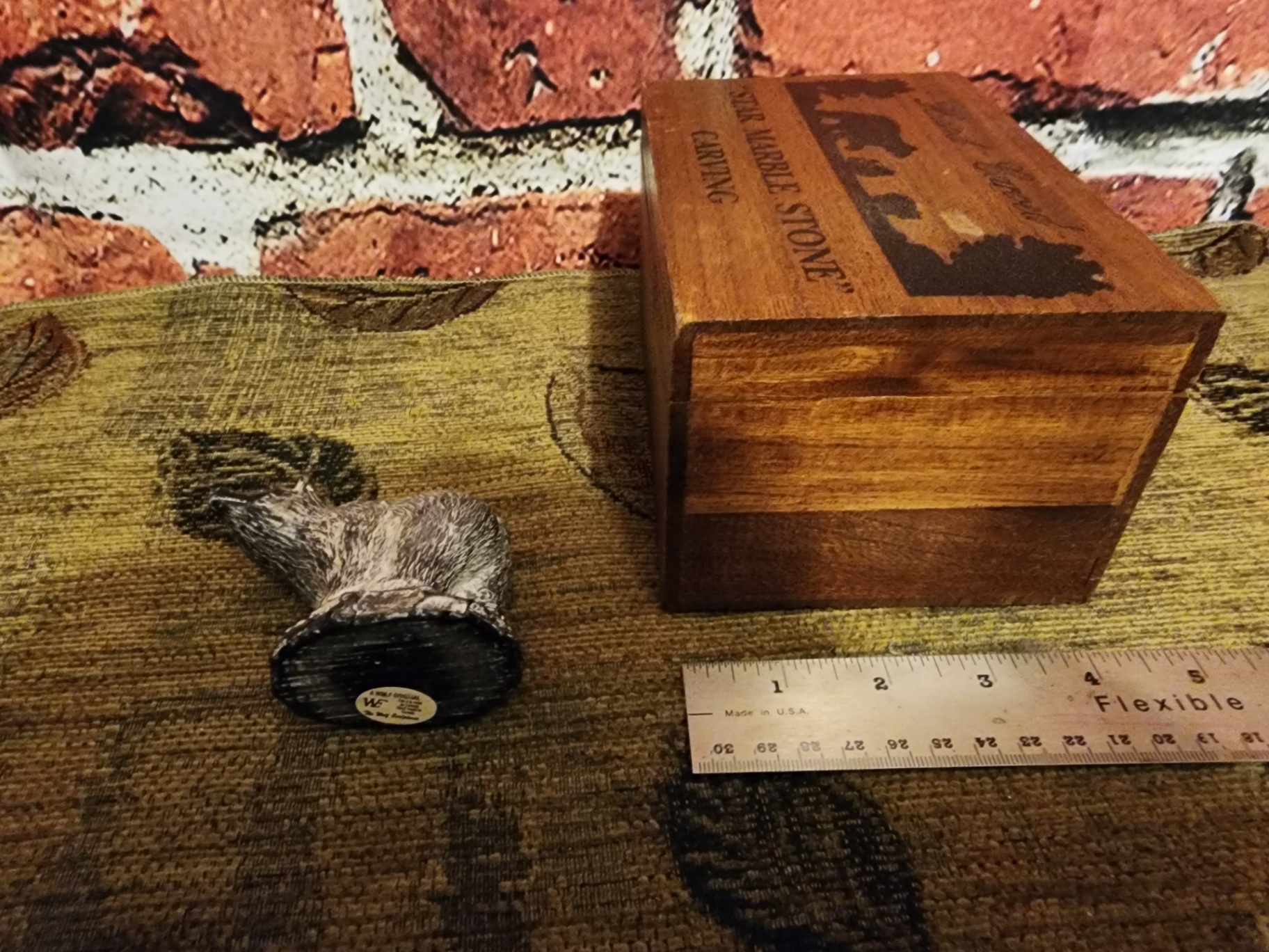 Hand Carved Star Marble Stone Box, Bear Figurine, and Ruler - image 2 of 6