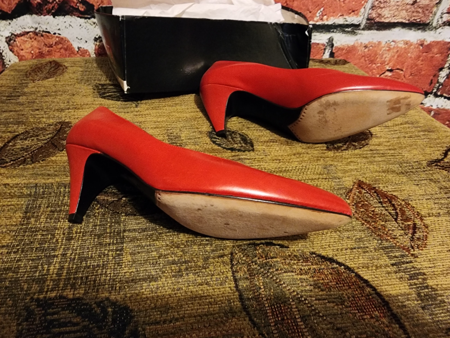 Pair of red high-heeled pumps - image 2 of 7