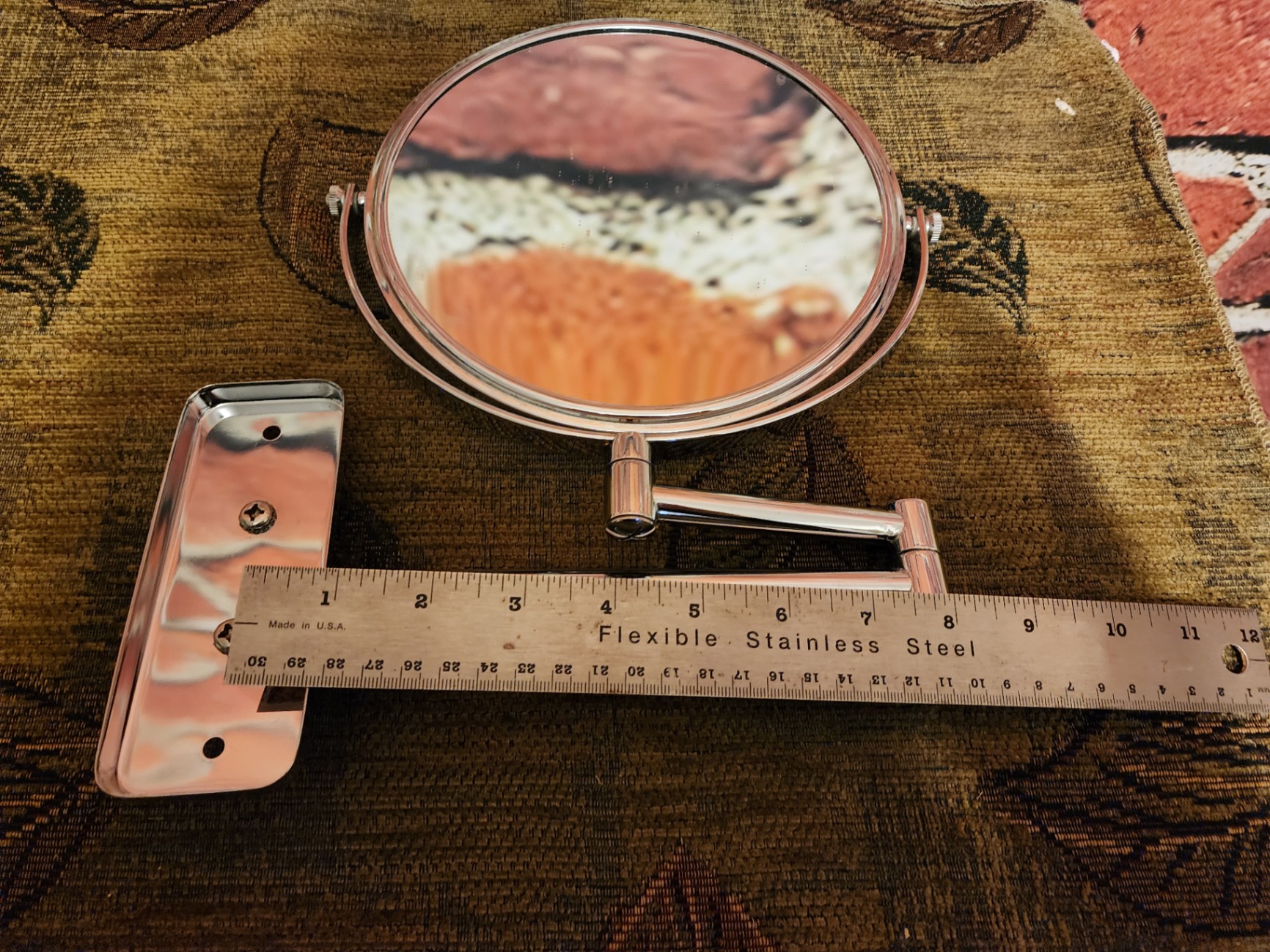 Round vanity mirror with porcelain angel figurine and decorative containers - image 2 of 8