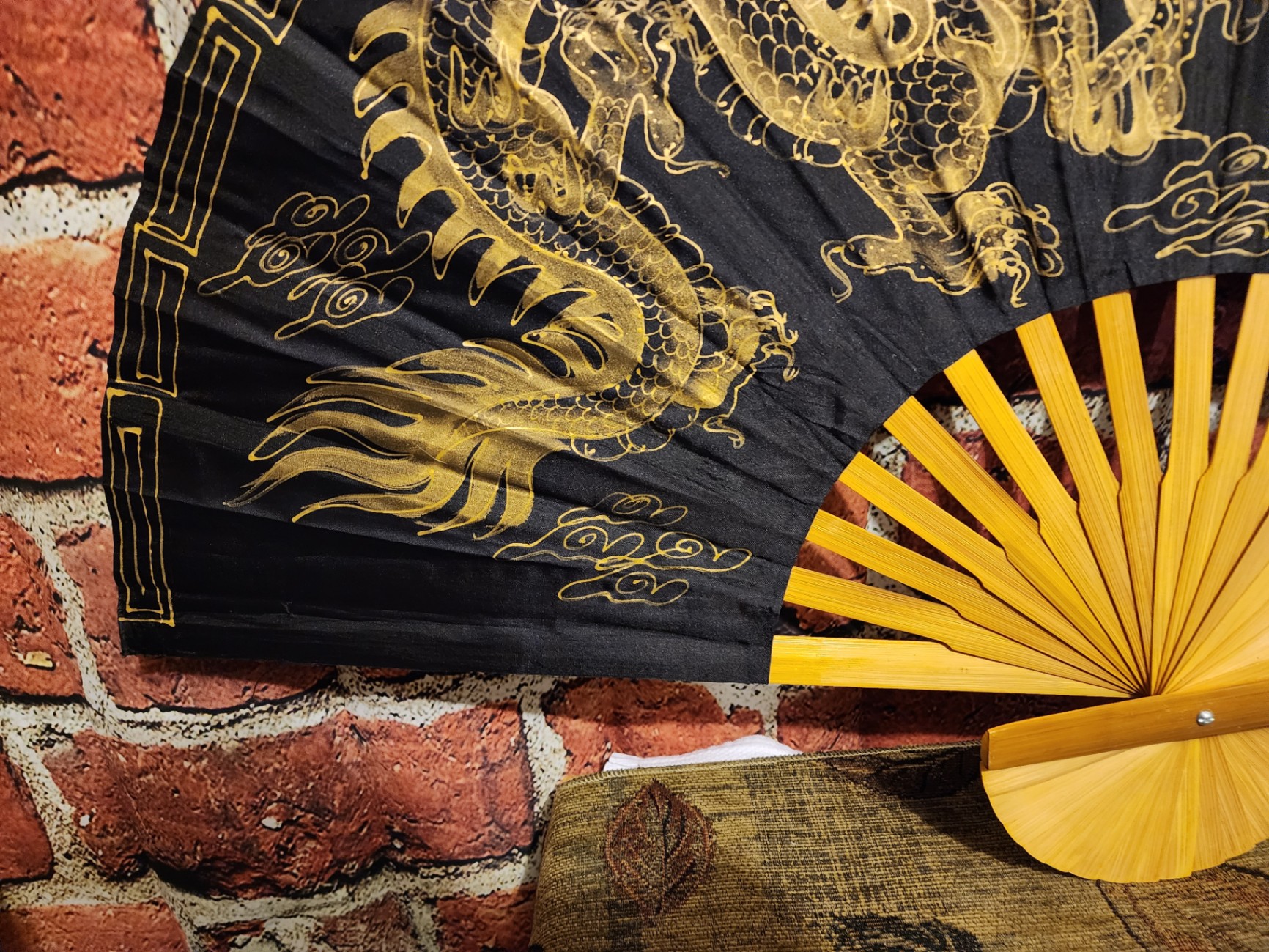 Black and Gold Dragon Folding Fan - image 6 of 10