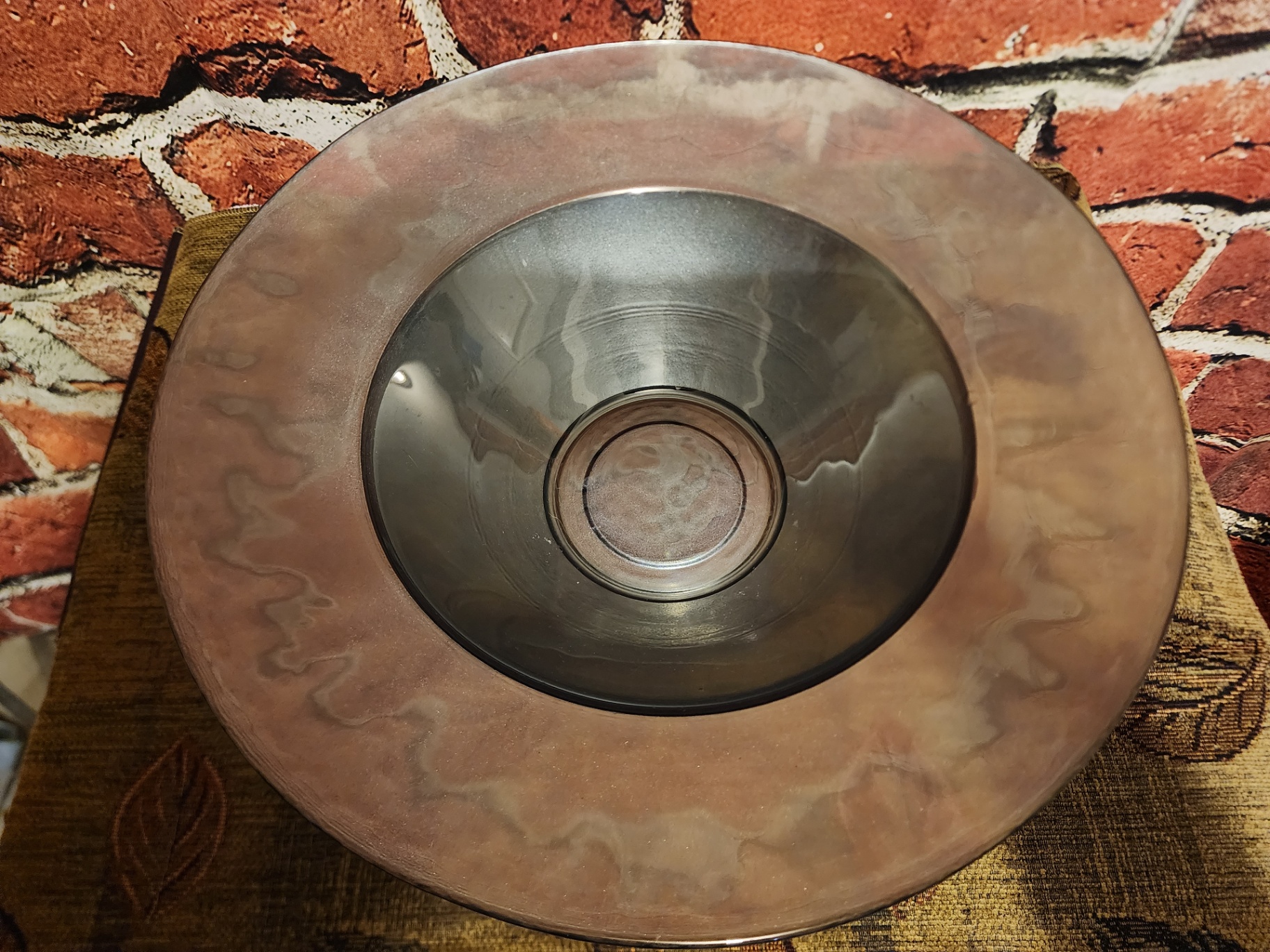 Blue Metallic Glass pedestal bowl on square base - image 6 of 7