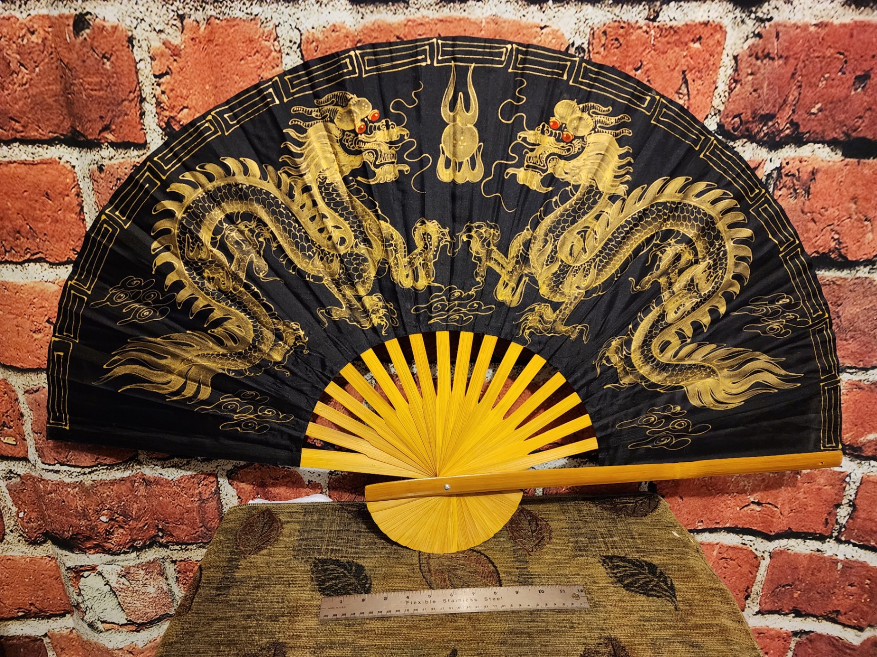 Black and Gold Dragon Folding Fan - image 4 of 10