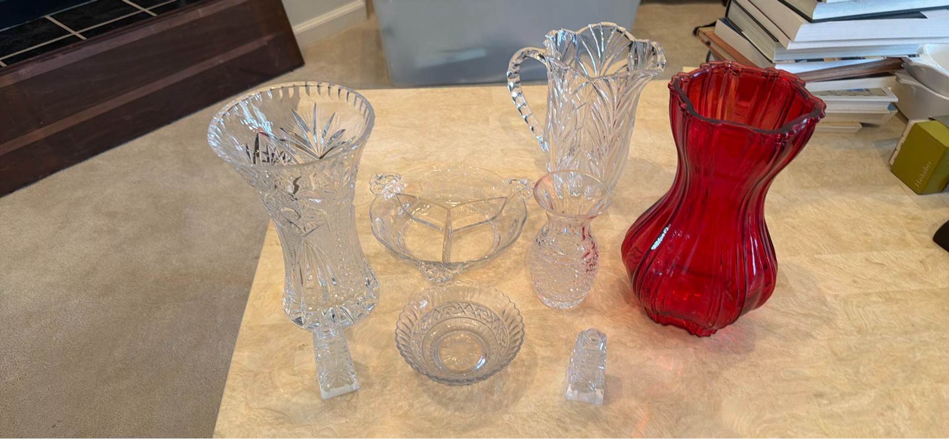 Assorted Cut Glass and Red Glass Vases and Serving Pieces - image 2 of 5