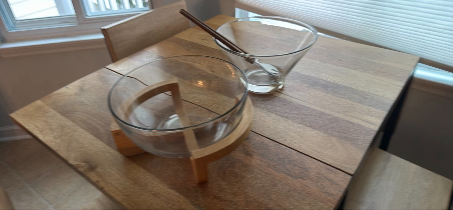 Glass Salad Bowls with Wooden Utensils and Stand - image 3 of 3