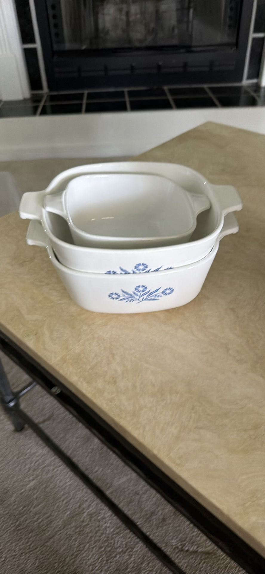 Set of White Ceramic Baking Dishes with Blue Floral Pattern - image 1 of 2