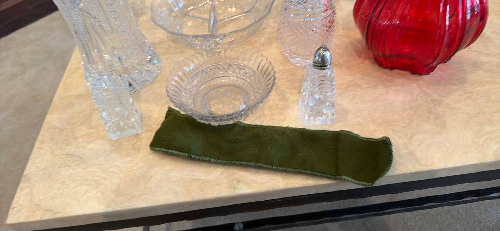 Assorted Cut Glass and Red Glass Vases and Serving Pieces - image 4 of 5