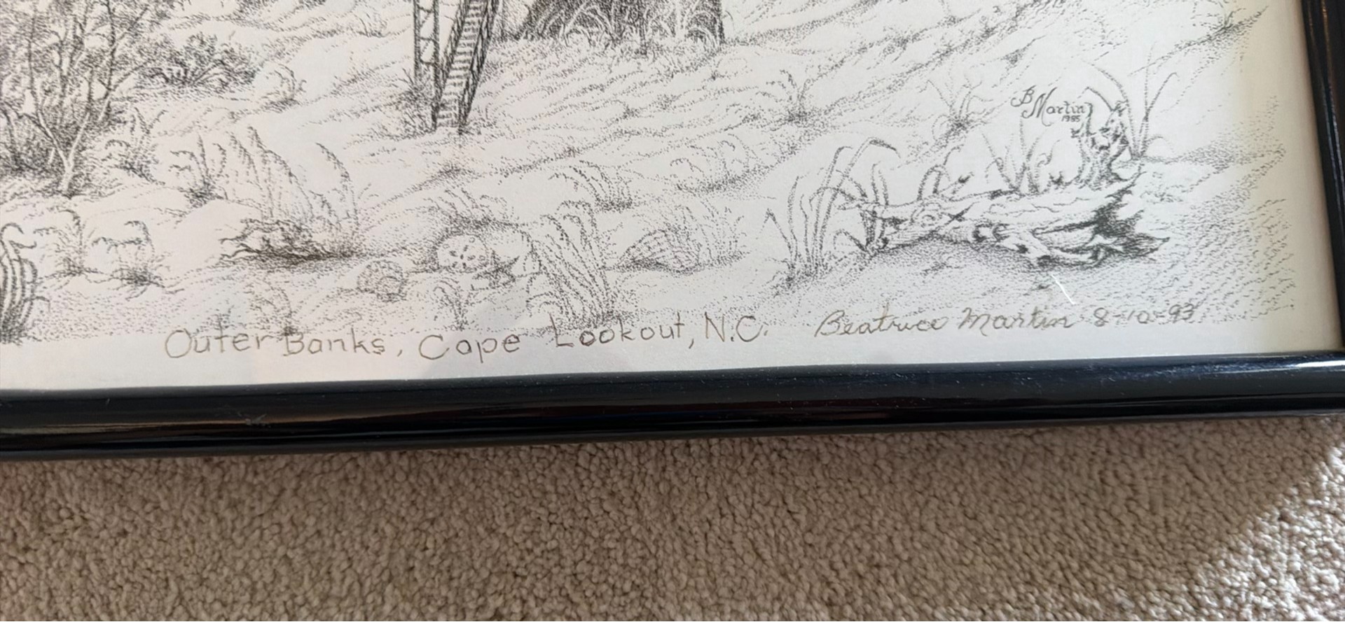 Framed Cape Lookout Lighthouse Drawing by Beatrice Martin - image 2 of 3