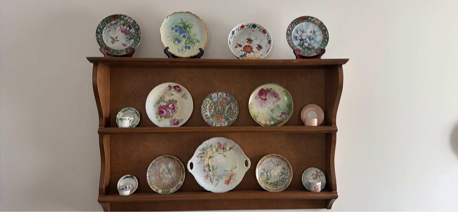 Wooden Wall Shelf with Decorative Plates and Teacups - image 1 of 2