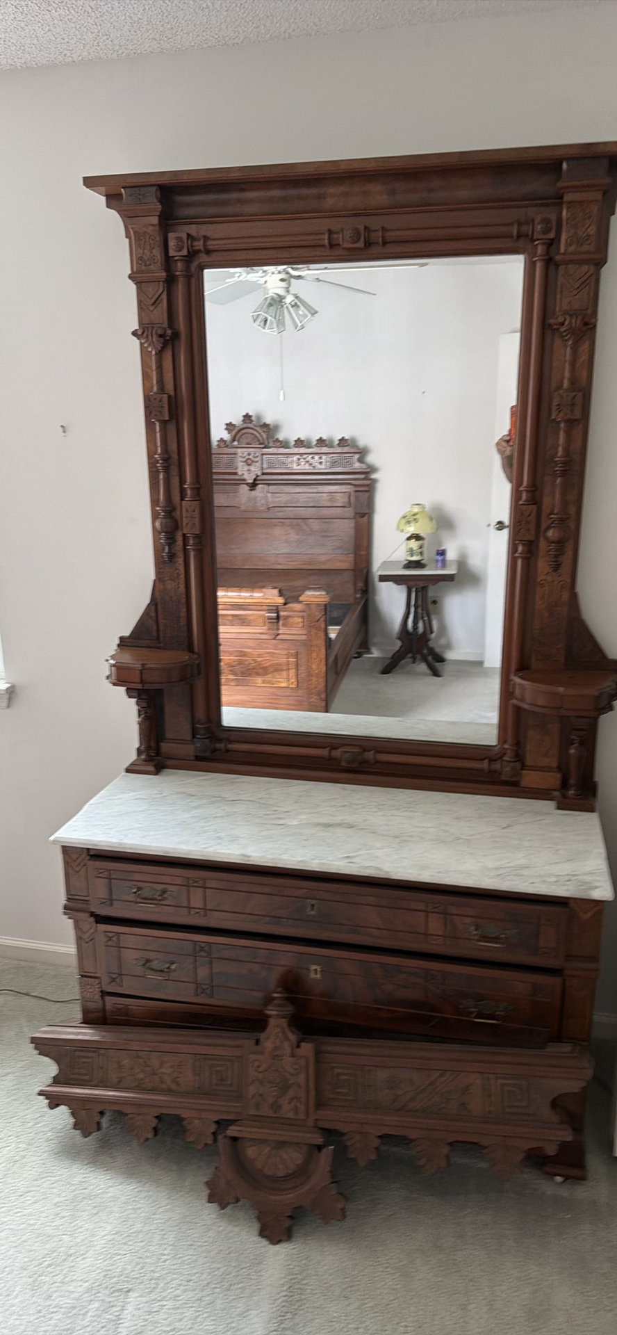Antique Wooden Dresser with Mirror - image 2 of 2