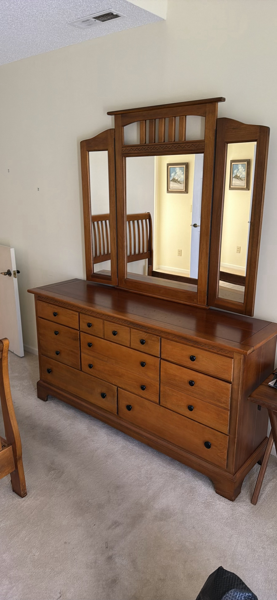Wooden Dresser with Three-Piece Mirror - image 2 of 3
