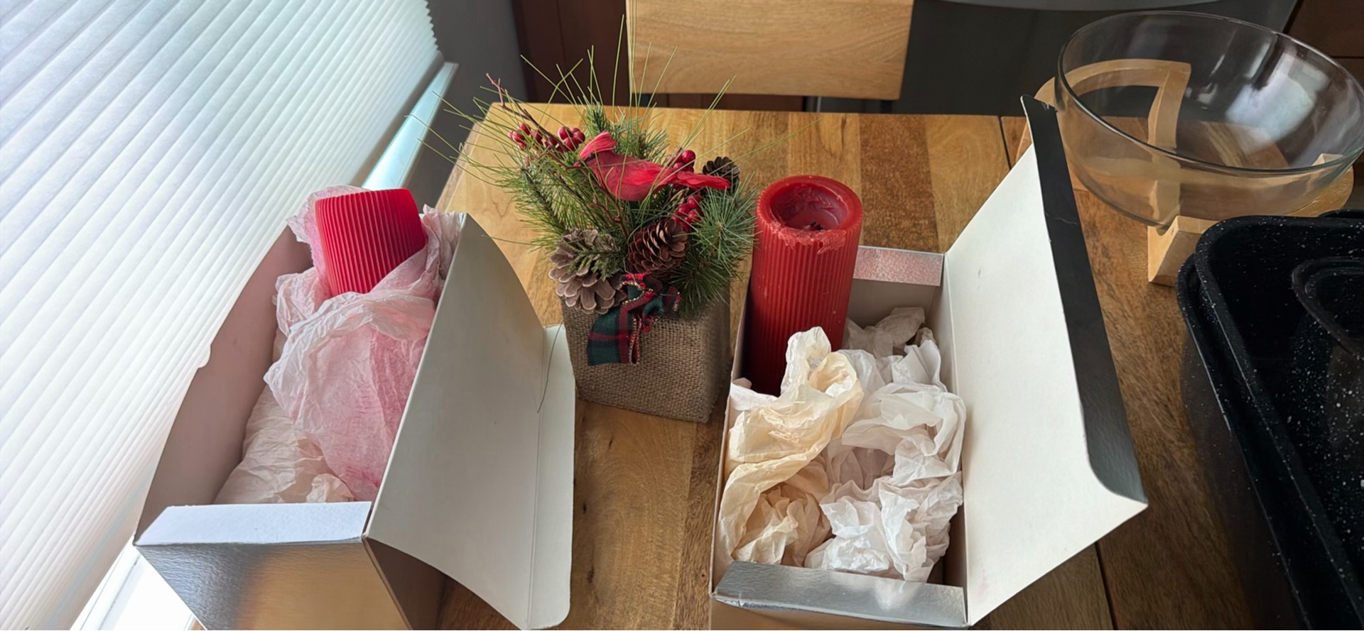 Red Pillar Candles and Holiday Floral Arrangement - image 1 of 2