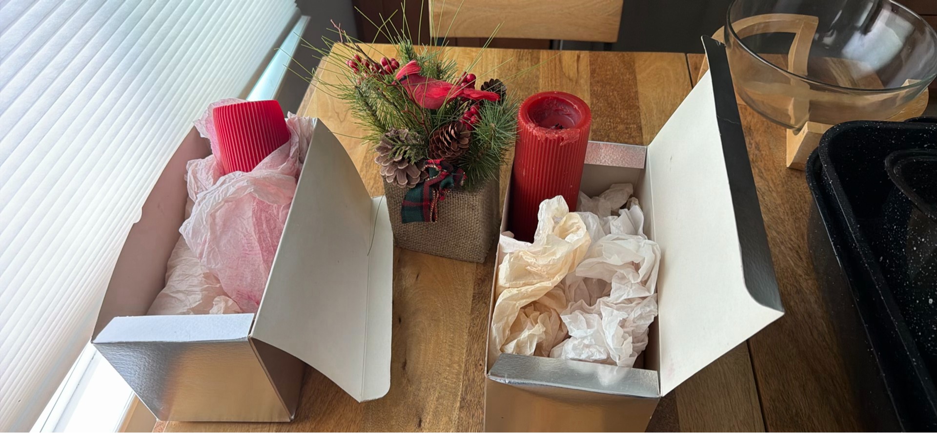Red Pillar Candles and Holiday Floral Arrangement - image 2 of 2