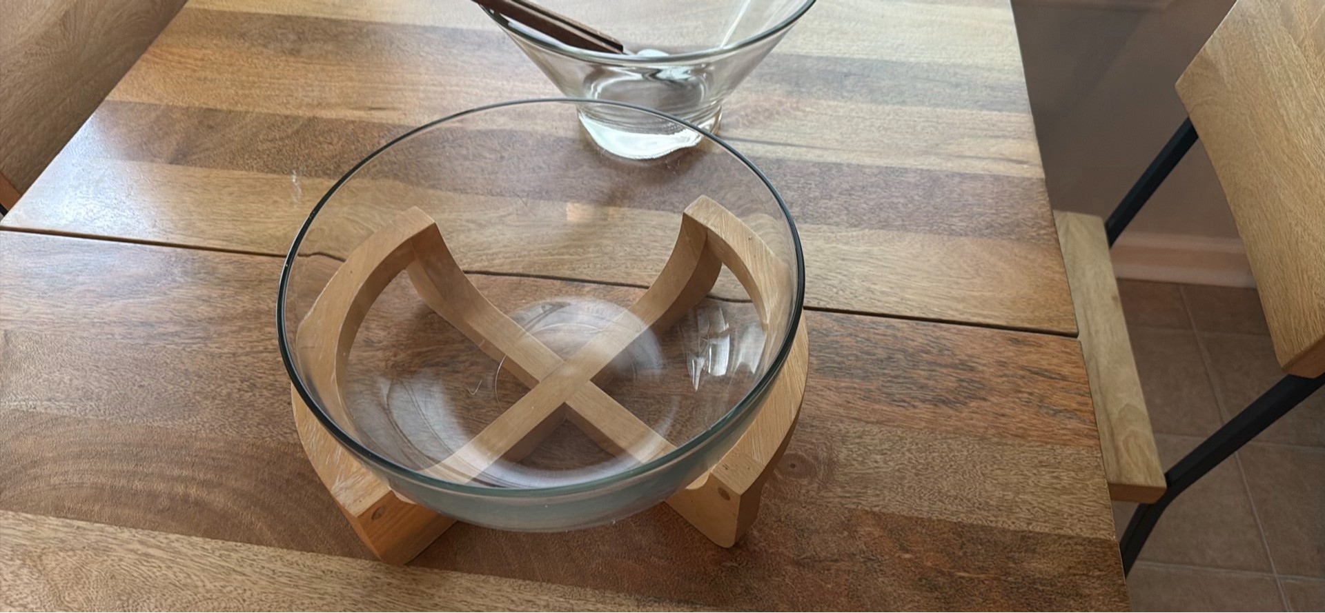 Glass Salad Bowls with Wooden Utensils and Stand - image 1 of 3