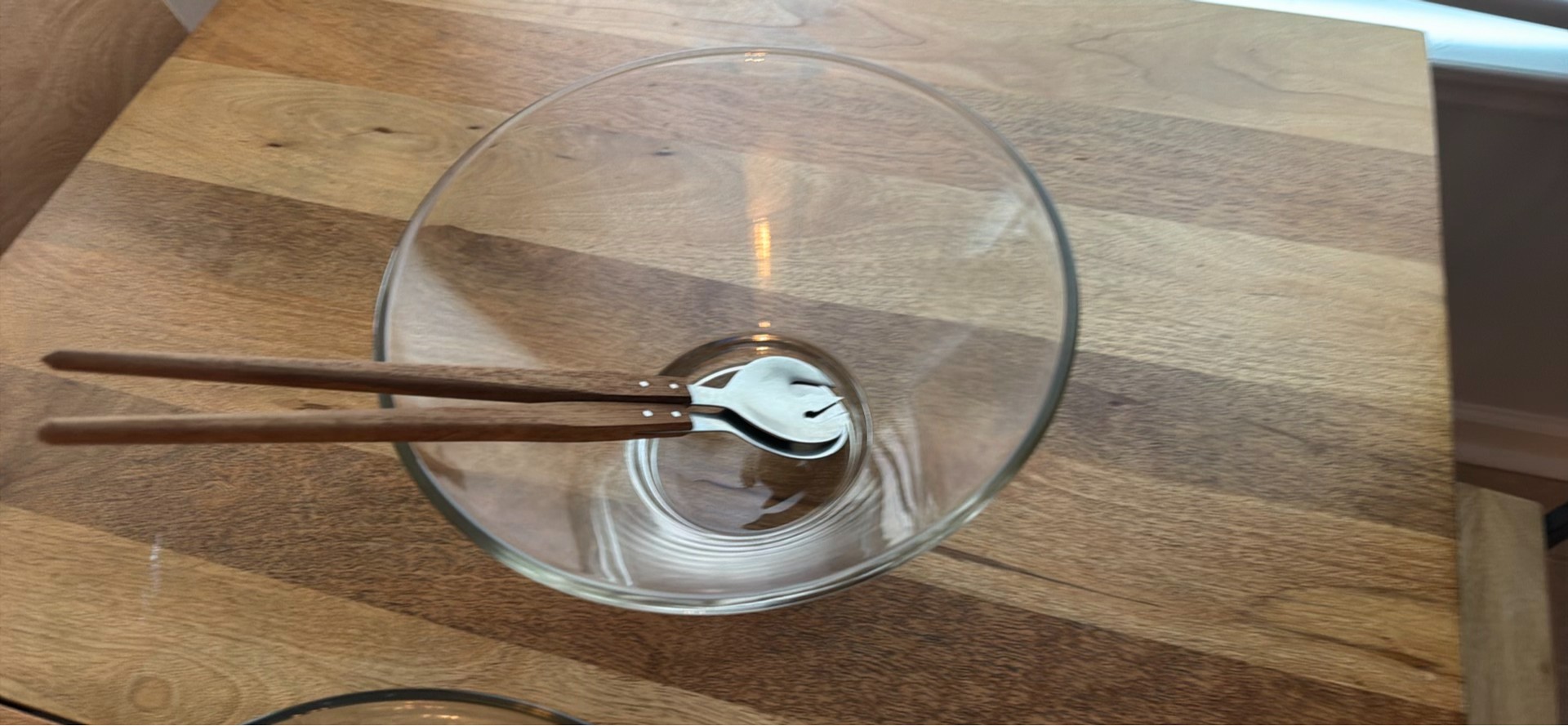 Glass Salad Bowls with Wooden Utensils and Stand - image 2 of 3