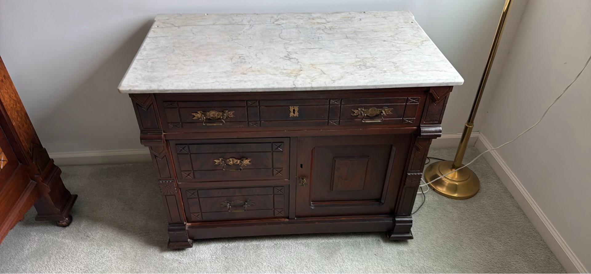 Wood Cabinet with Marble Top - image 1 of 3