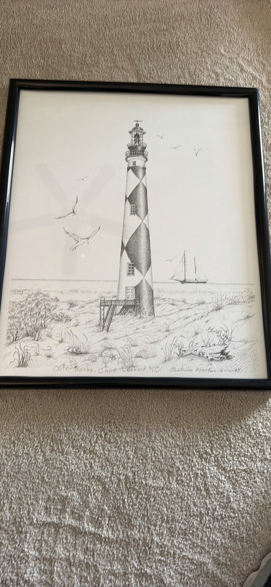 Framed Cape Lookout Lighthouse Drawing by Beatrice Martin - image 3 of 3