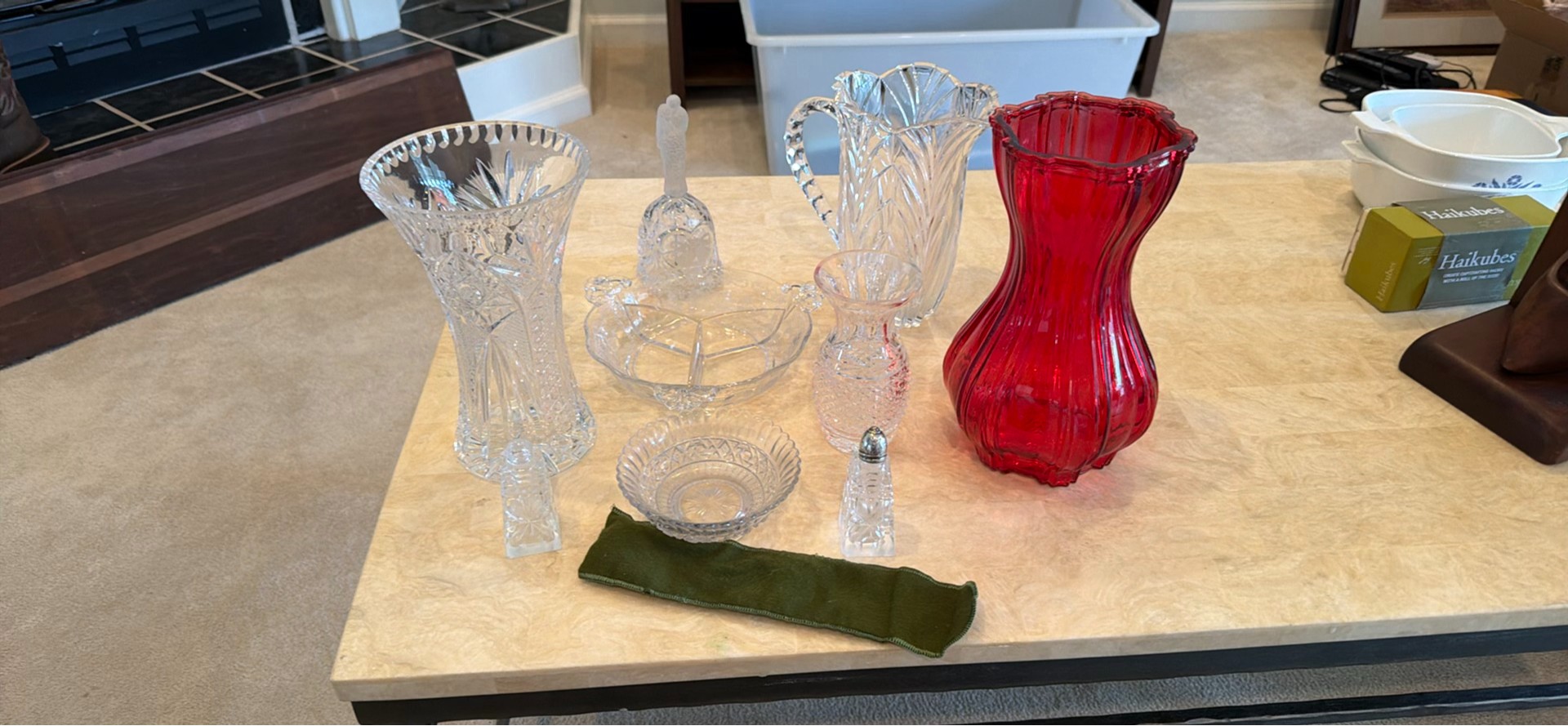 Assorted Cut Glass and Red Glass Vases and Serving Pieces - image 3 of 5