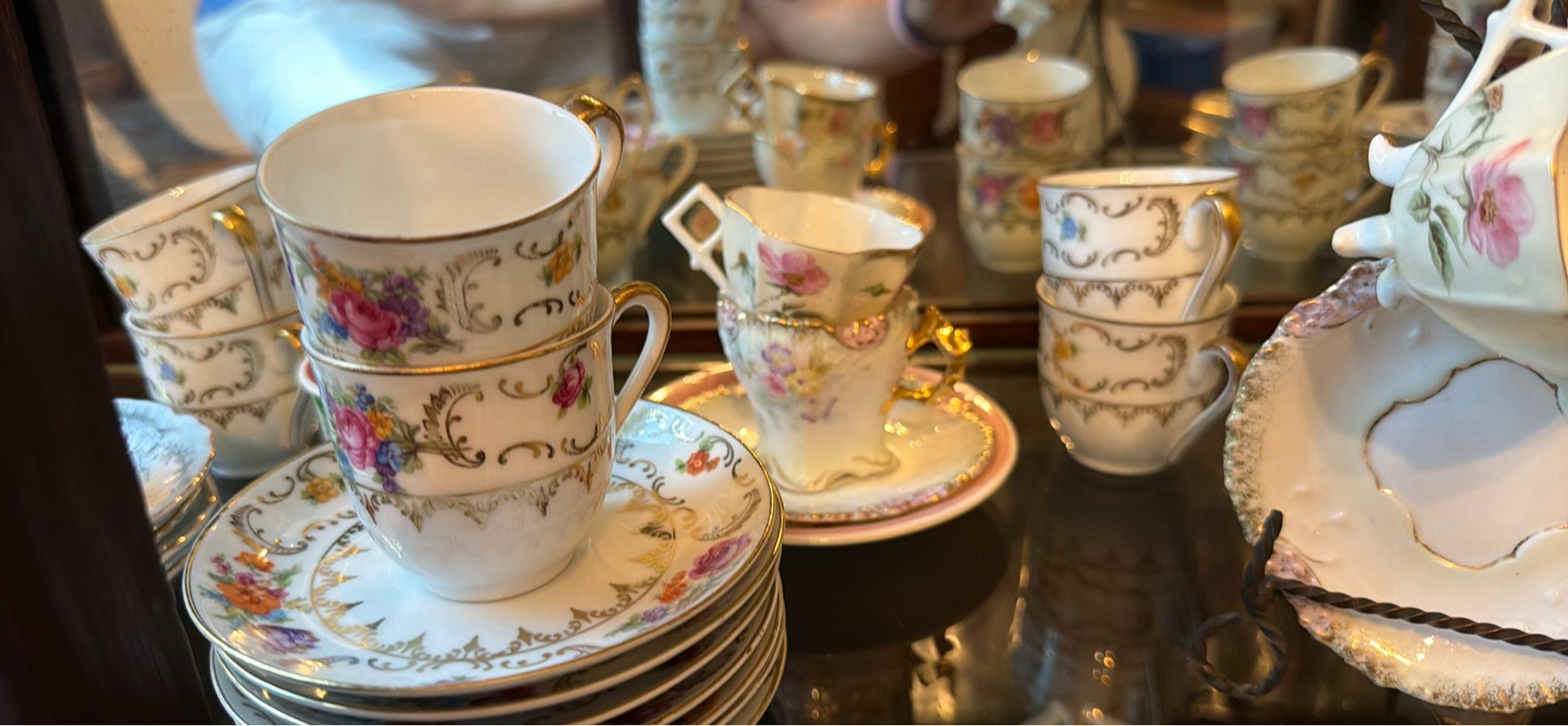 Floral Porcelain Teacups, Saucers, and Serving Pieces - image 2 of 3
