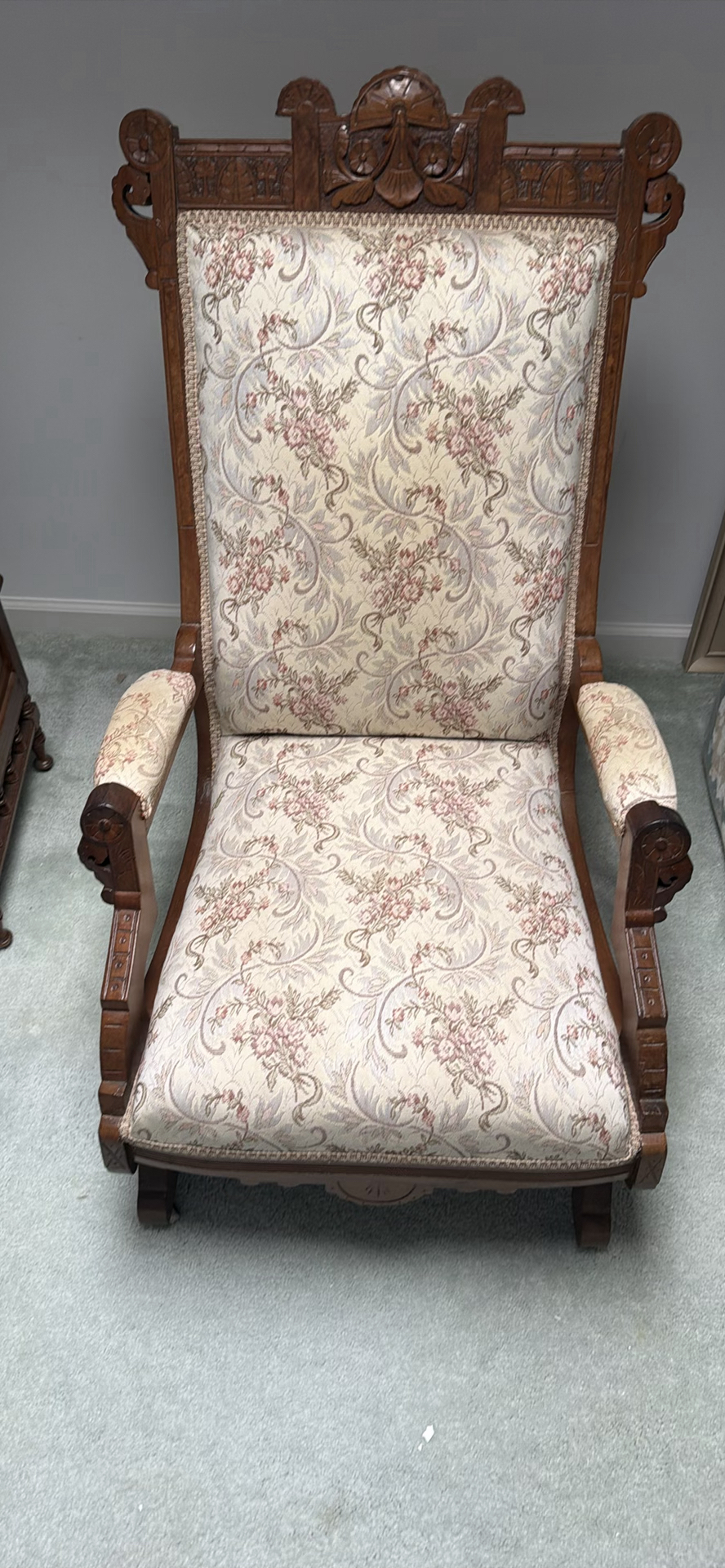 Wooden Upholstered Armchair and Footstool - image 1 of 2