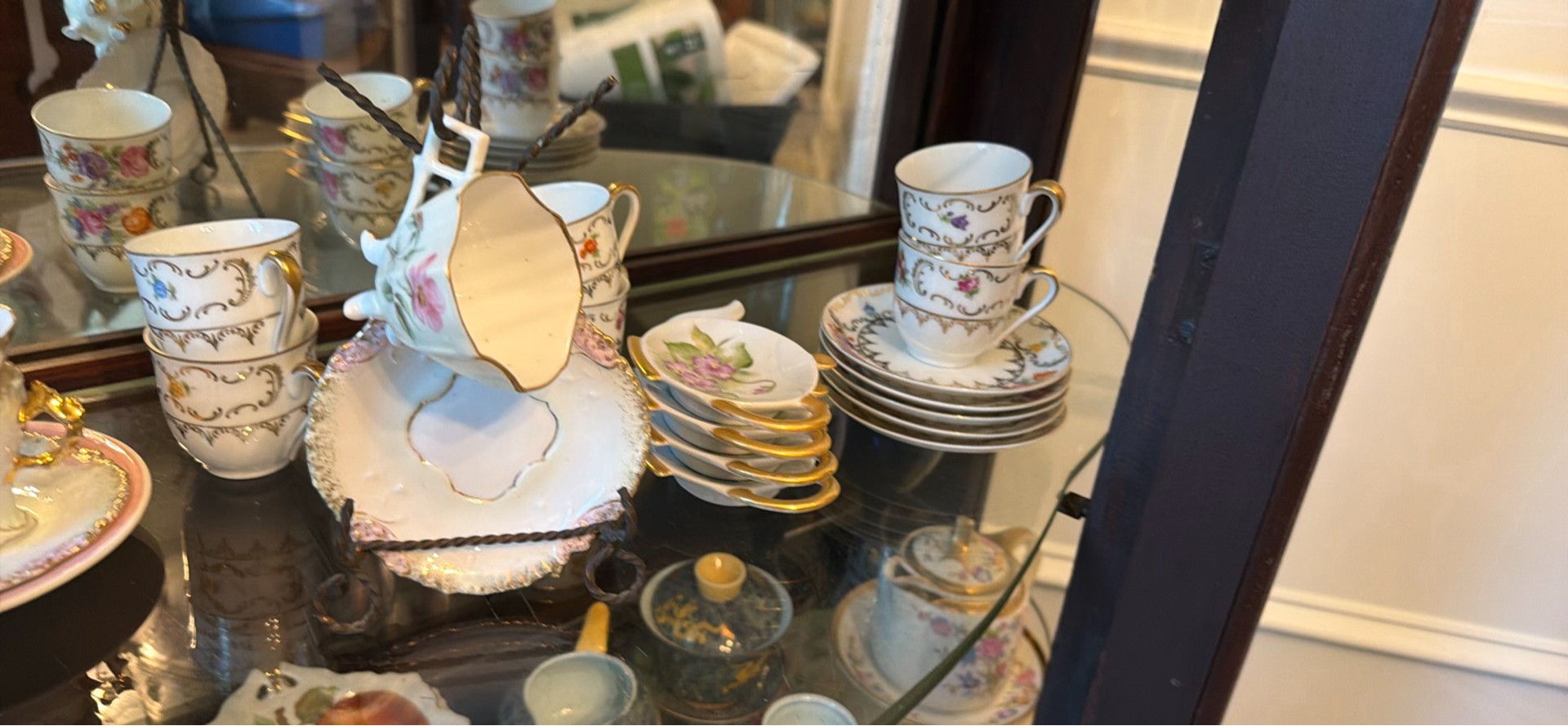 Floral Porcelain Teacups, Saucers, and Serving Pieces - image 1 of 3