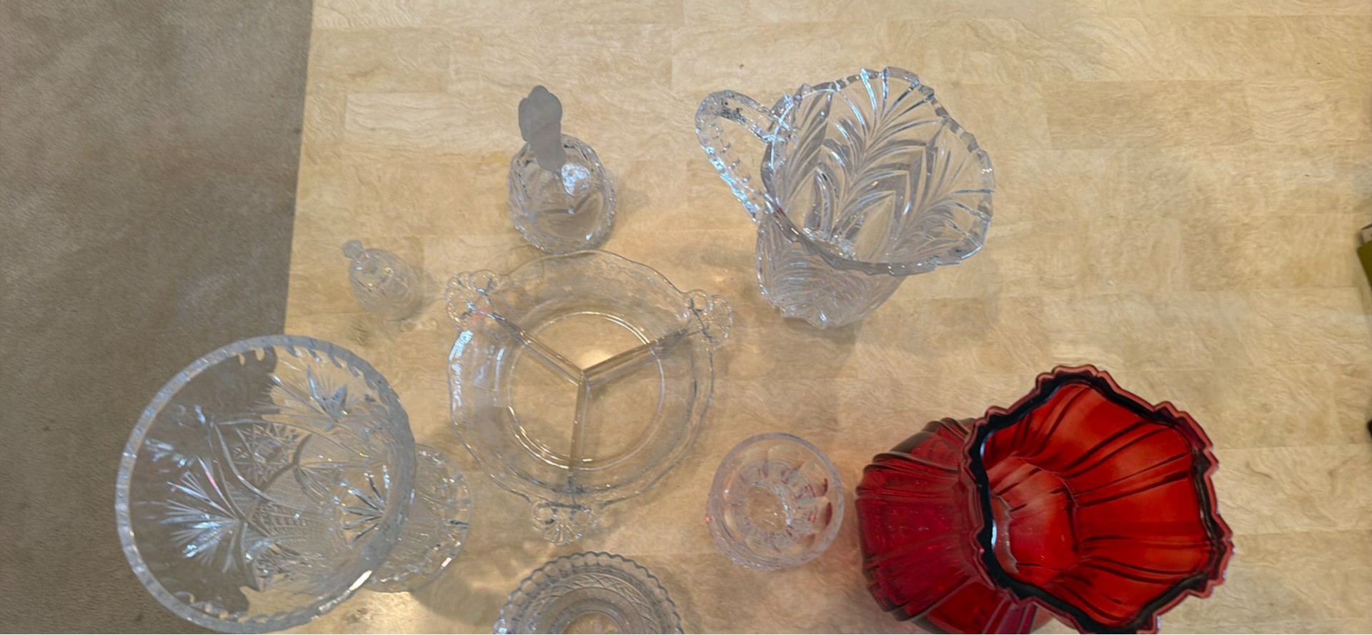 Assorted Cut Glass and Red Glass Vases and Serving Pieces - image 5 of 5