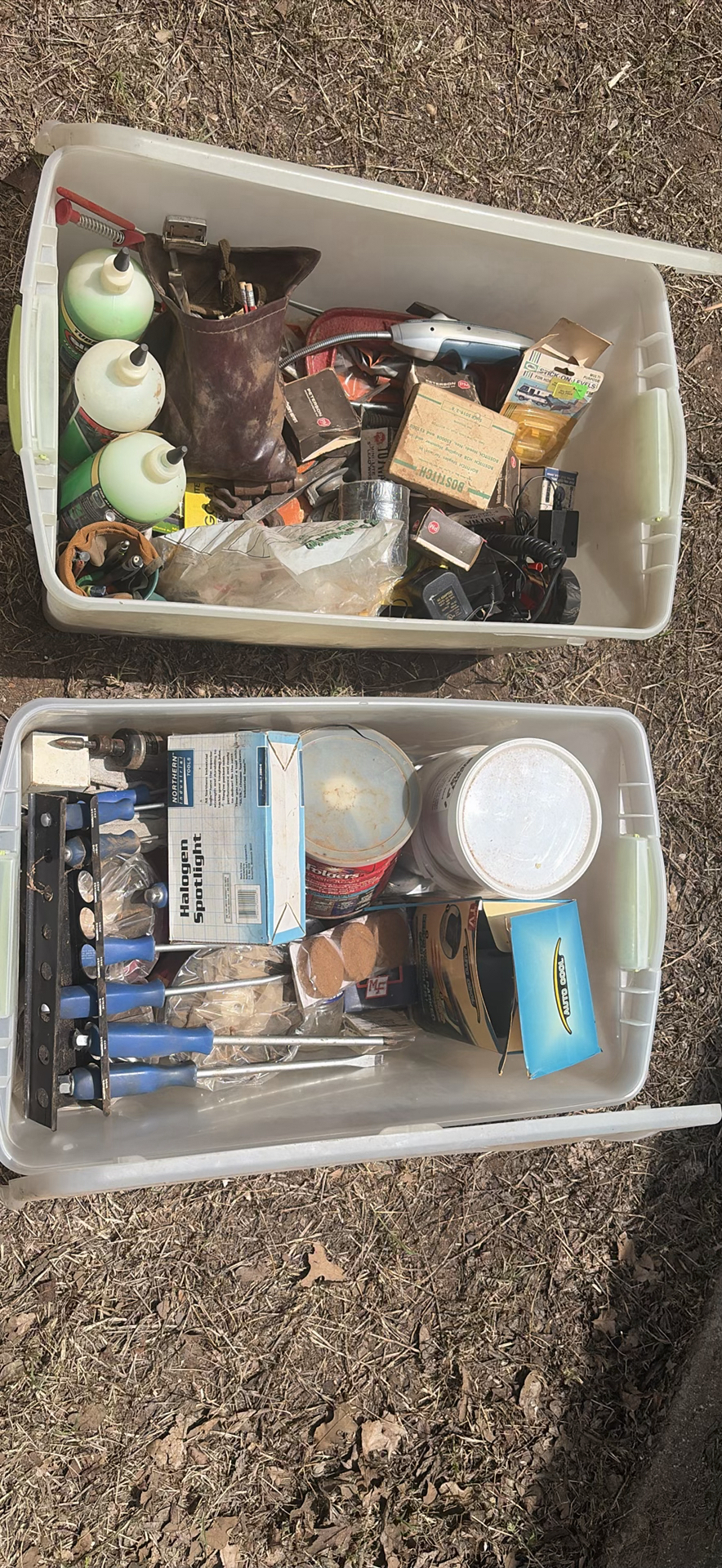 Assorted hardware and tools in plastic bins - image 4 of 4