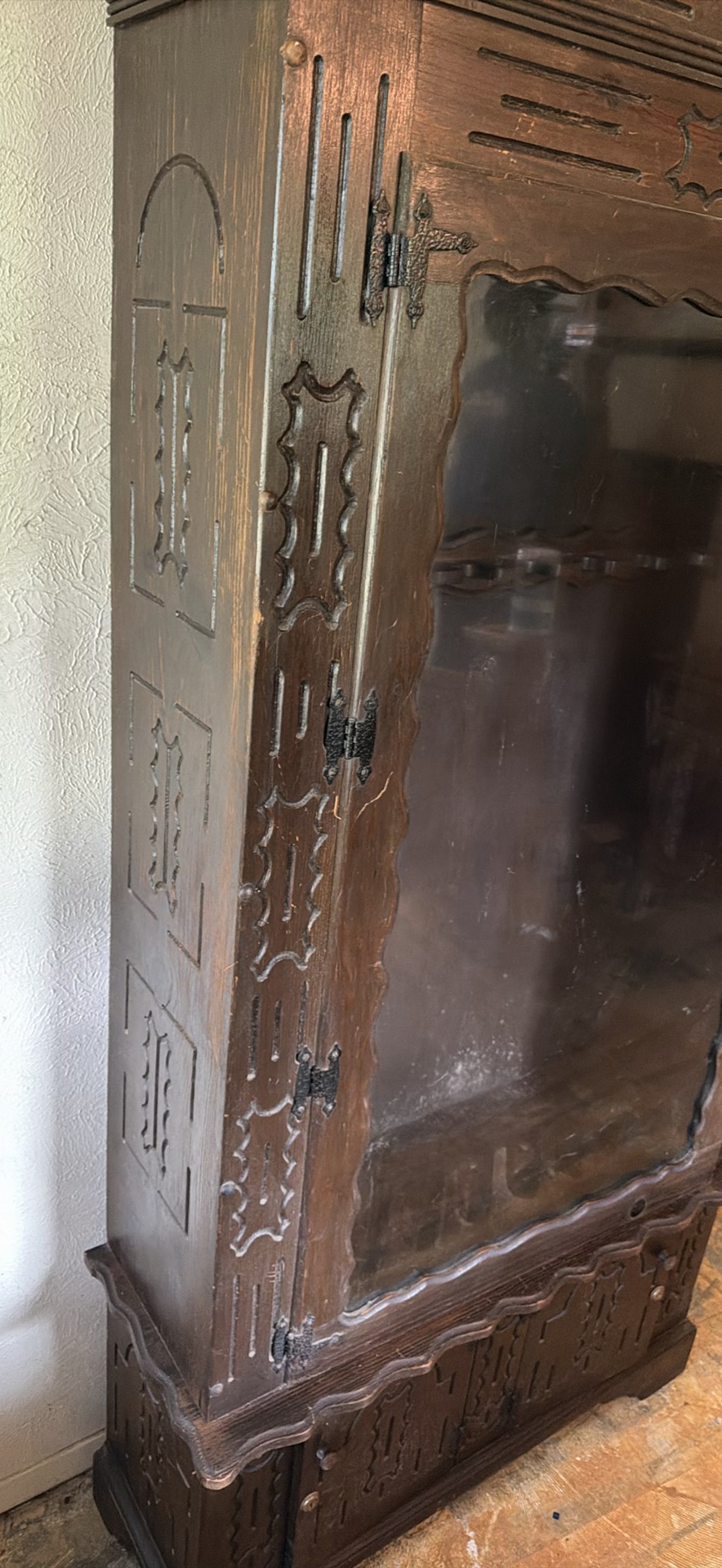 Carved dark wood display Gun cabinet with glass door - image 2 of 11