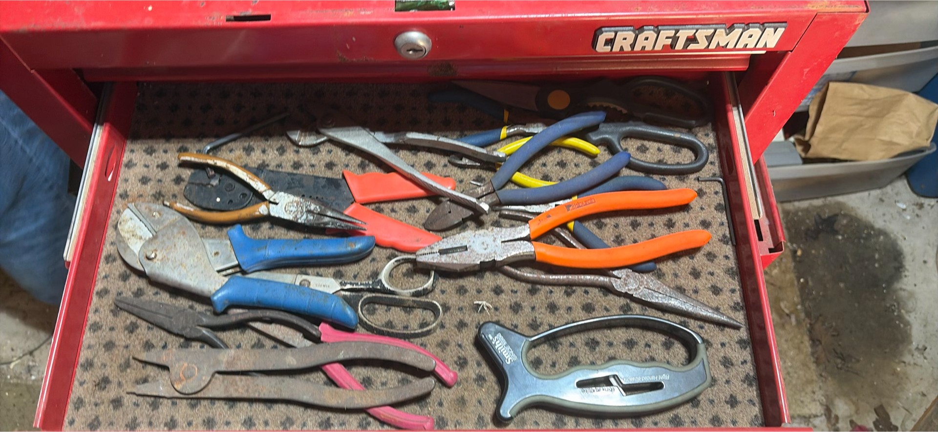 Craftsman red tool chests with assorted hand tools - image 5 of 10