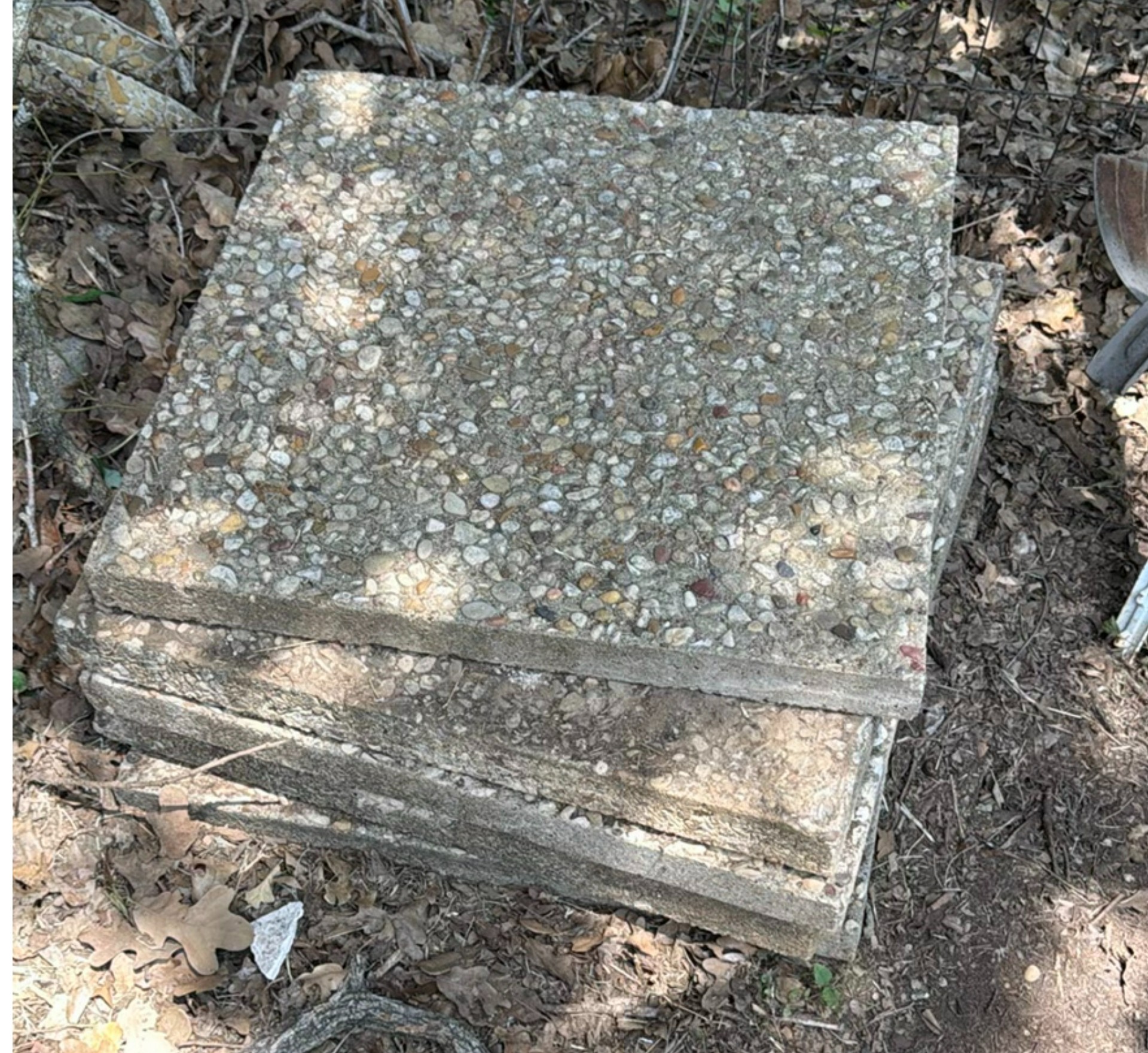 Stacked exposed-aggregate concrete slabs and stone pavers - image 1 of 5