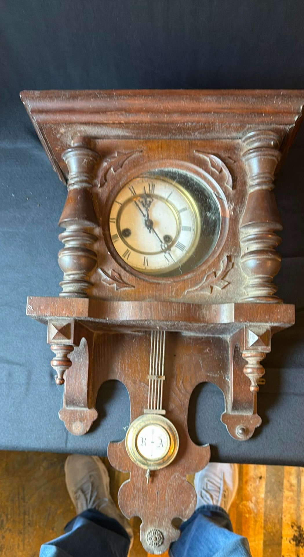 Antique carved wooden pendulum wall clock - image 1 of 5