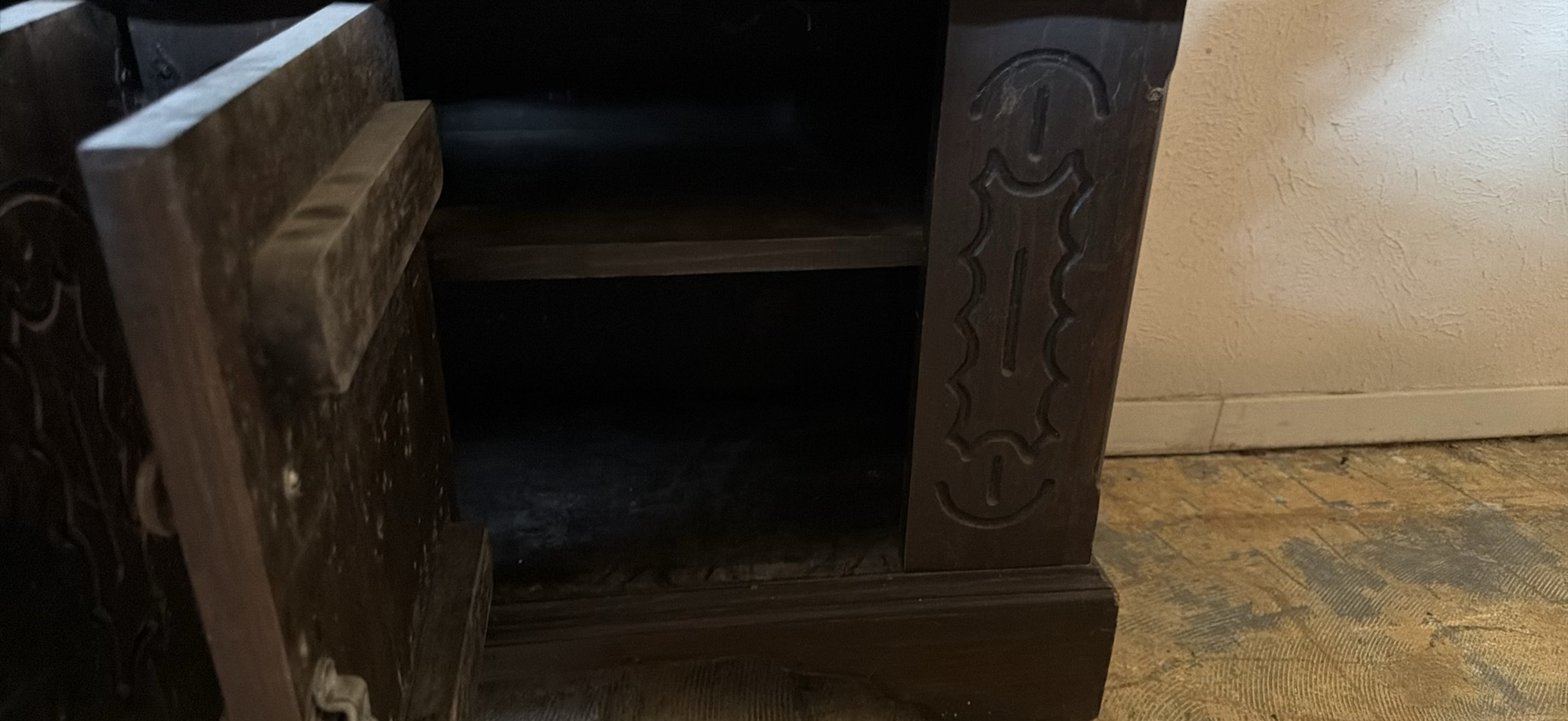 Carved dark wood display Gun cabinet with glass door - image 7 of 11