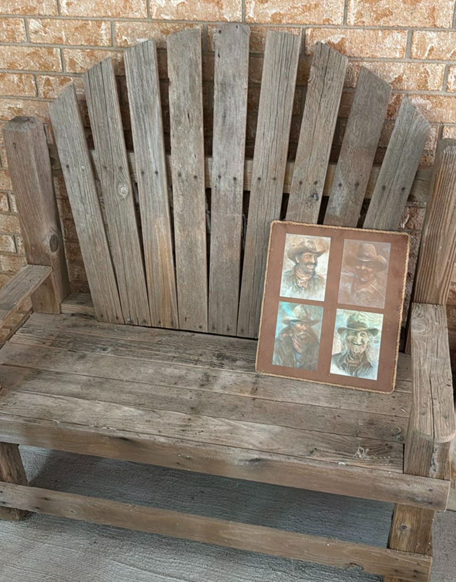 Rustic wooden chair with four-photo collage frame - image 1 of 5