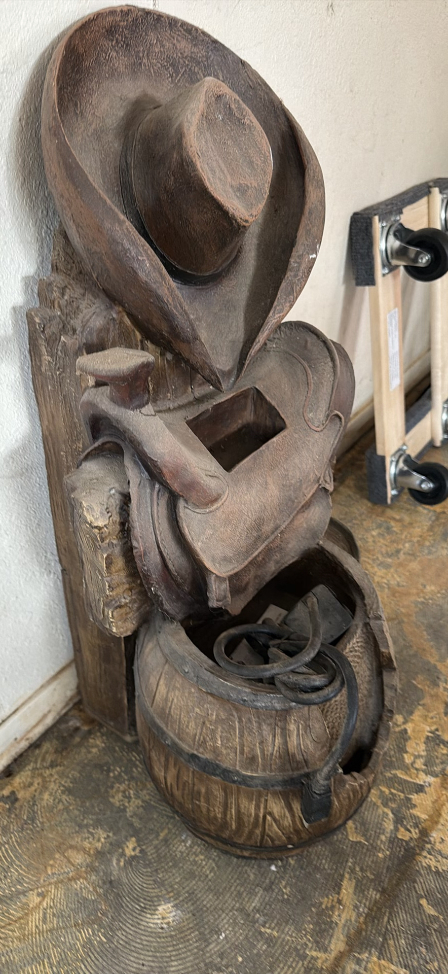 Rustic cowboy figure sculpture with hat and boots - image 4 of 4