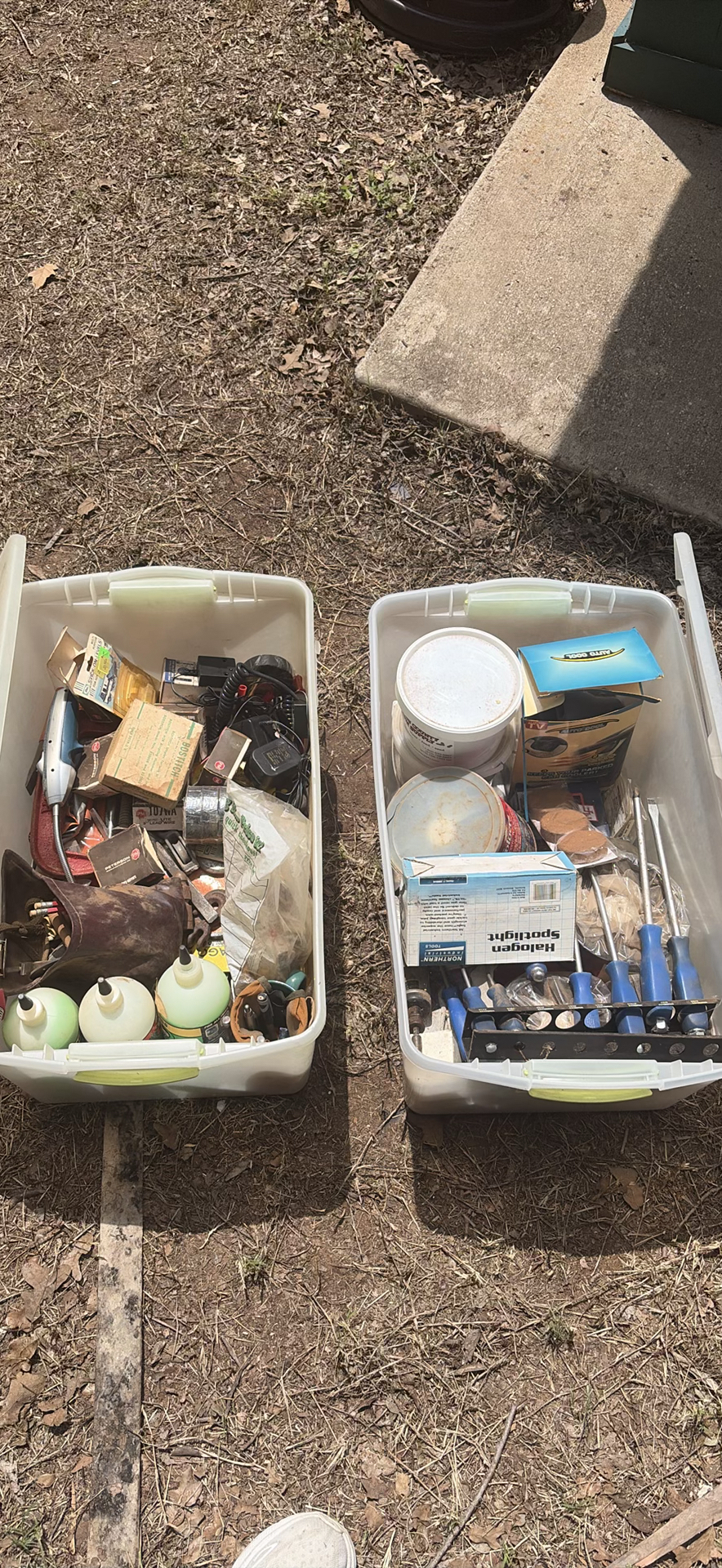 Assorted hardware and tools in plastic bins - image 1 of 4