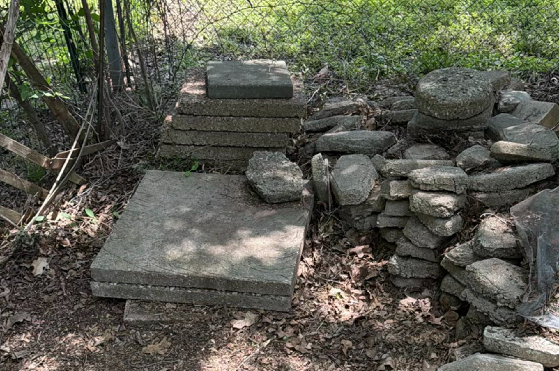 Stacked exposed-aggregate concrete slabs and stone pavers - image 4 of 5