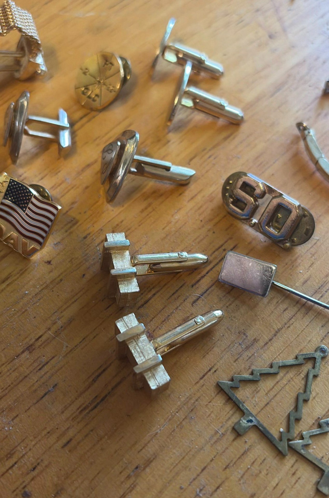 Assorted cufflinks, pins, tie accessories, and bracelet - image 4 of 5