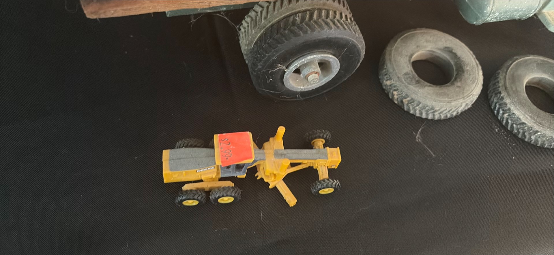 Vintage metal toy trucks with wooden flatbed and accessories - image 3 of 6