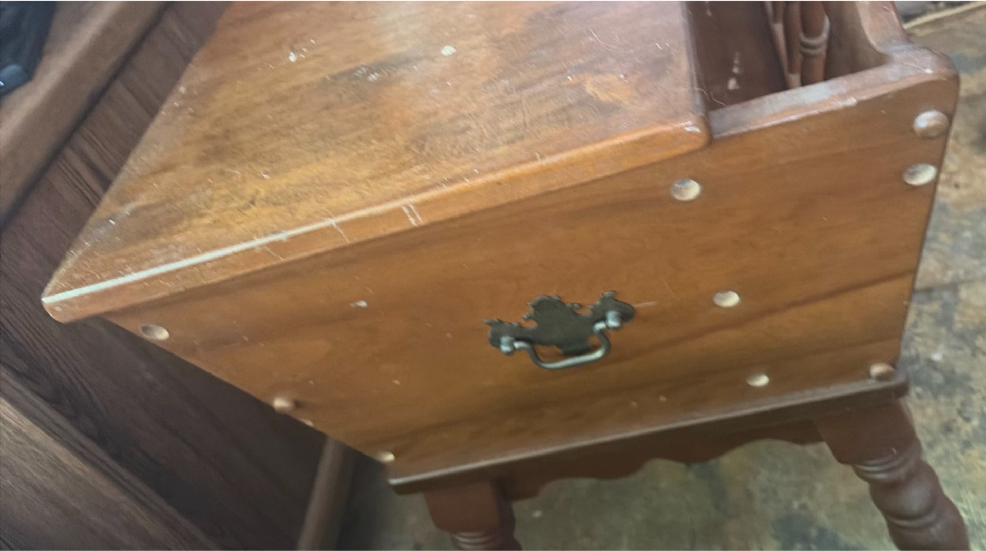 Antique wooden end table with lift-top lid and interior storage - image 4 of 4