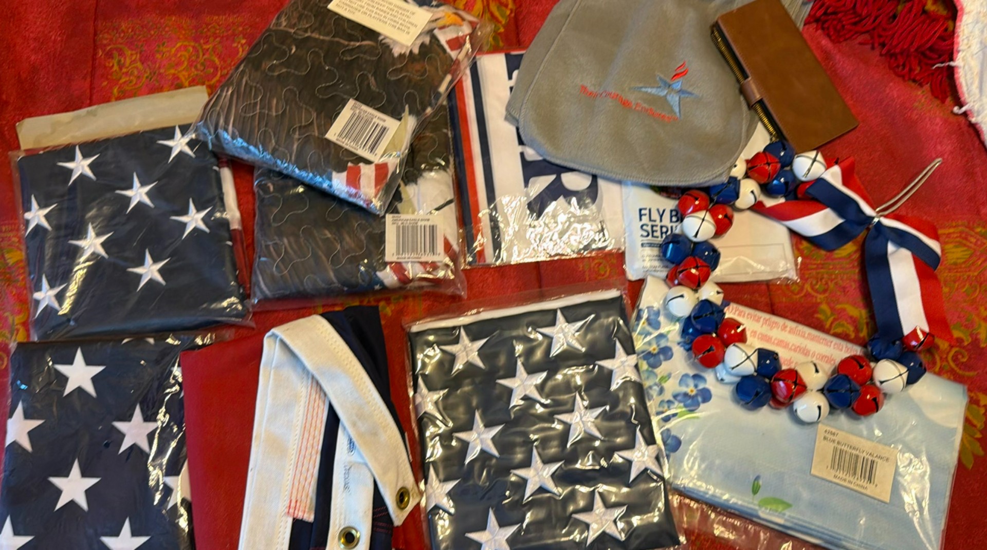 Patriotic star-patterned textiles and bell garland - image 1 of 6